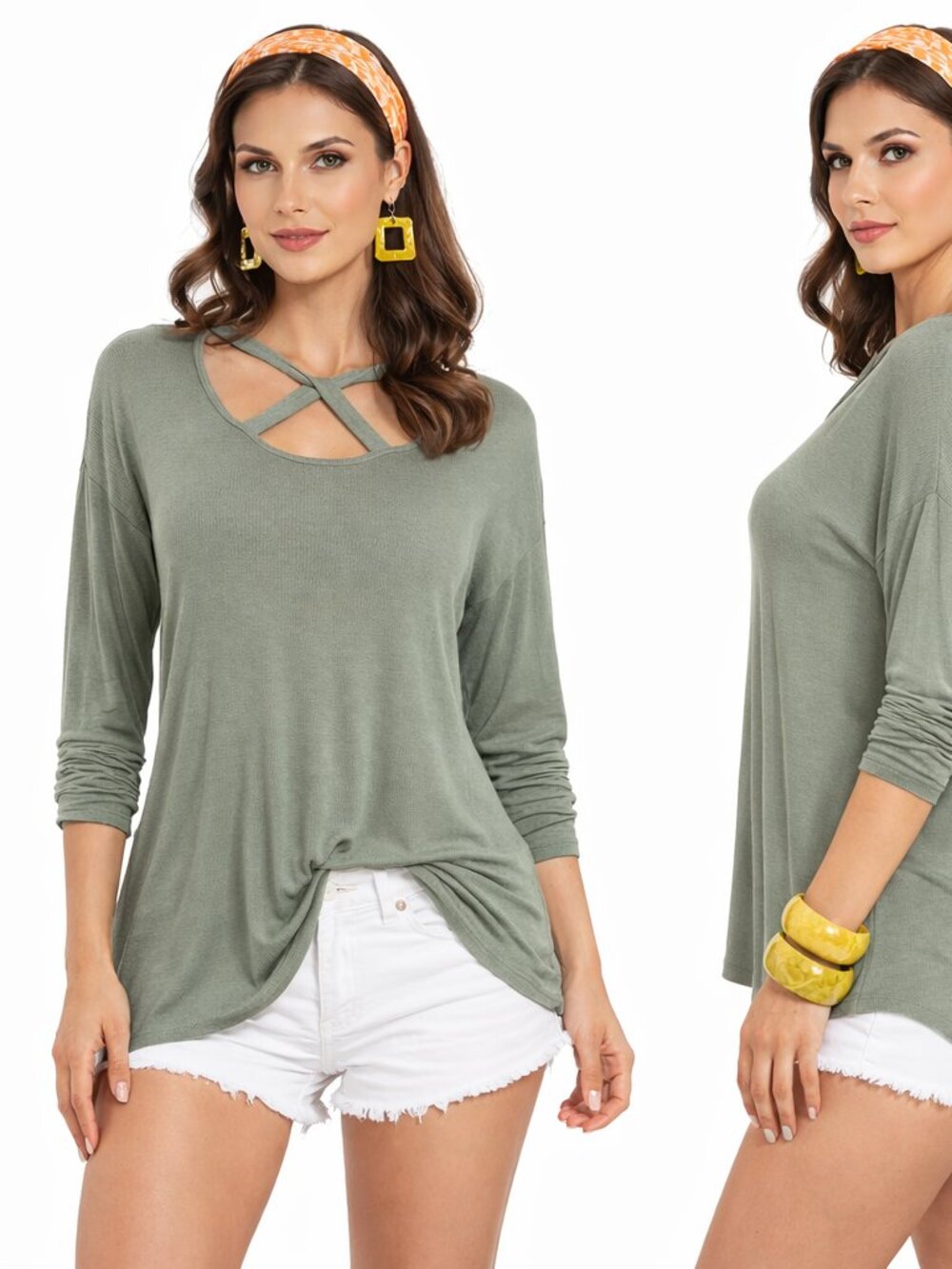 Olive Cross-Neck Top | Casual Chic Essential